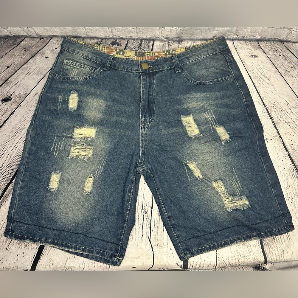 Manfinity Street Life Men’s Washed Denim Jorts Shorts Ripped Distressed 36 Large